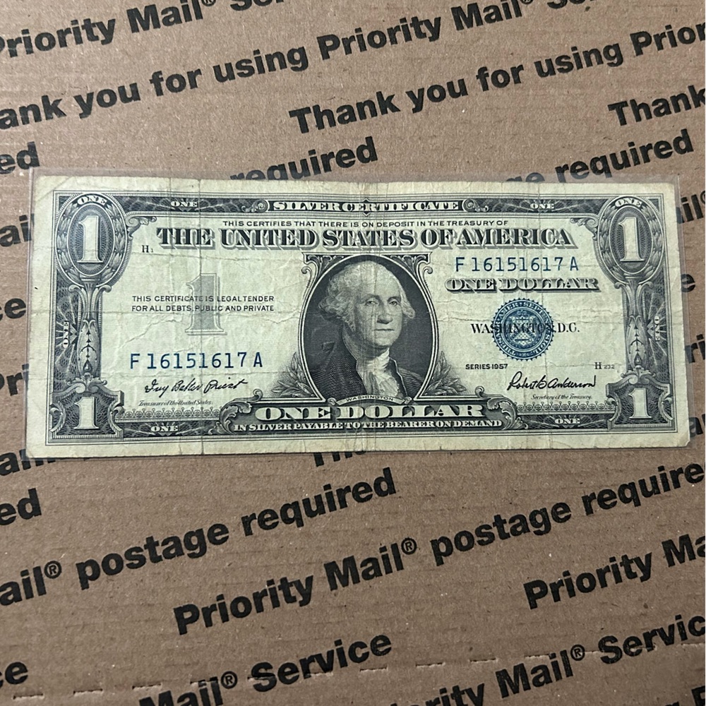 1957 Blue Seal Silver Certificate One Dollar Bill 💵 16151617 Serial # Pattern